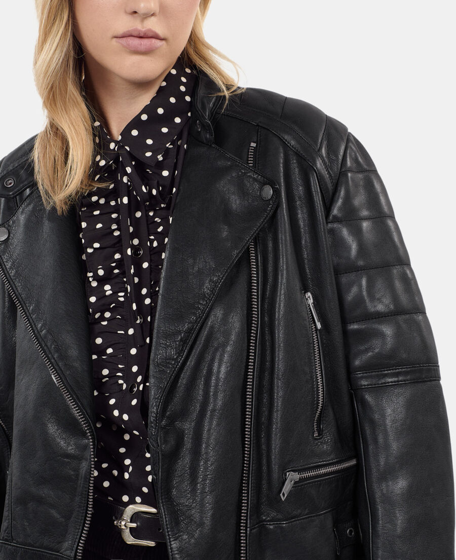 The Kooples WOMEN BLACK black leather biker jacket