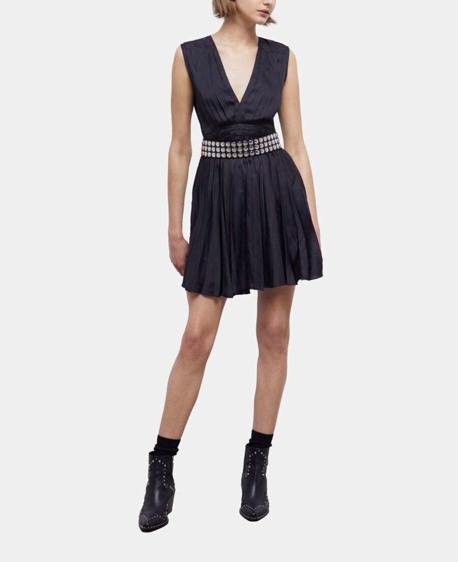 The Kooples DAMEN BLACK schwarzes kurzes faltenkleid