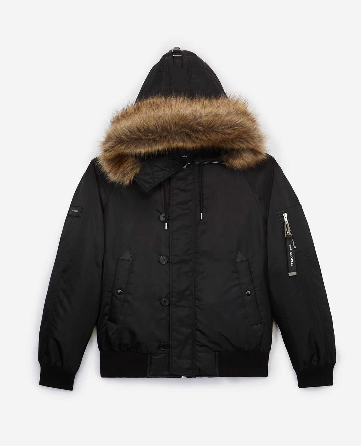 Hooded furry black down jacket The Kooples