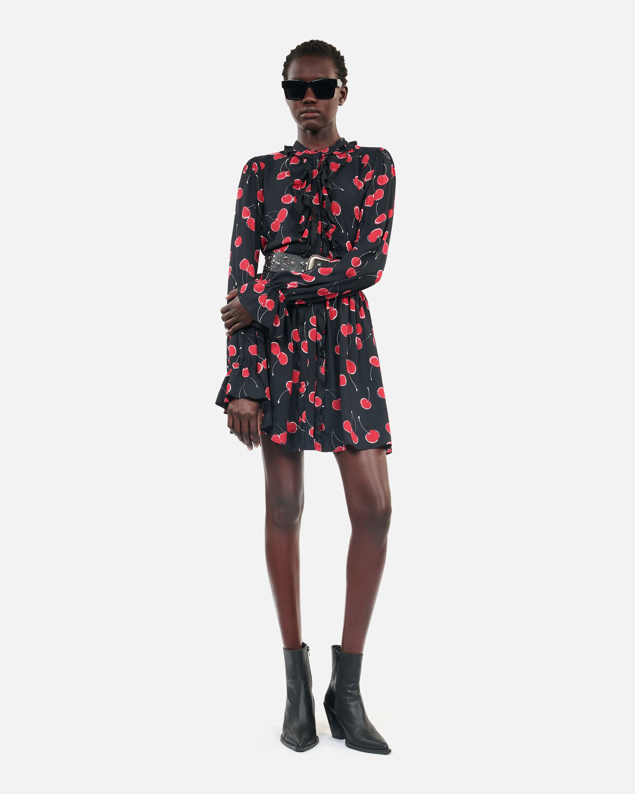 The Kooples WOMEN BLACK - RED short cherry printed dress