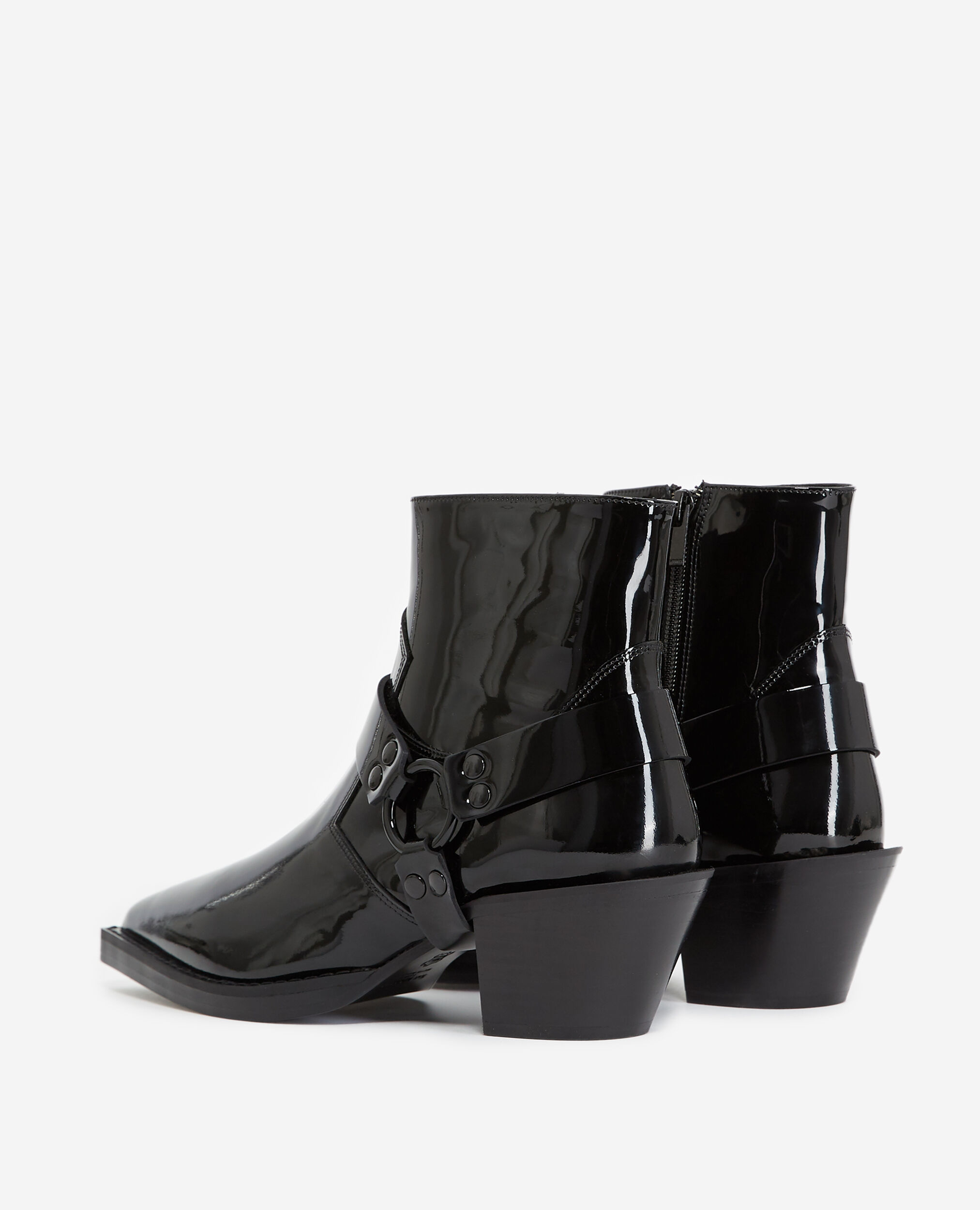 Western patent leather black ankle boots, BLACK, hi-res image number null