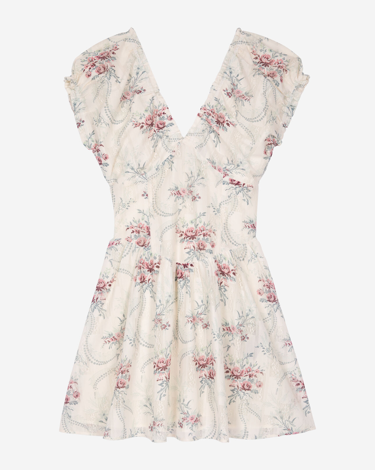 The Kooples DAMEN OFF WHITE / PINK kurzes weißes kleid mit blumenmuster