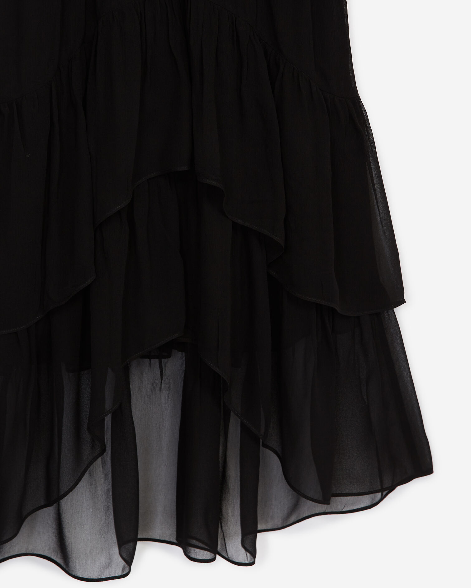 Frilly long black dress with plunging V-neck, BLACK, hi-res image number null
