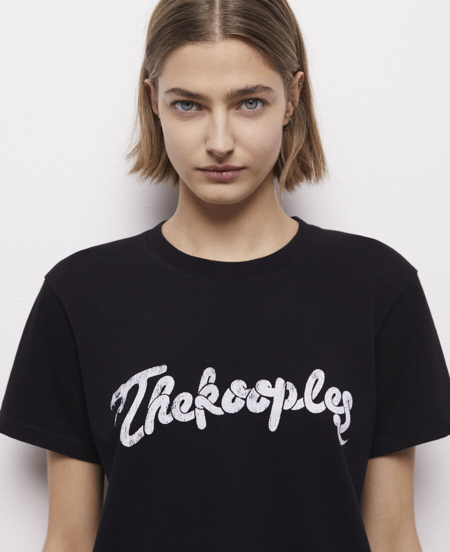 women's black t-shirt with snake logo print