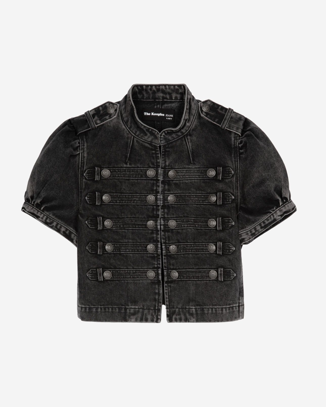 The Kooples FEMME BLACK WASHED veste manches courtes officier en denim grise
