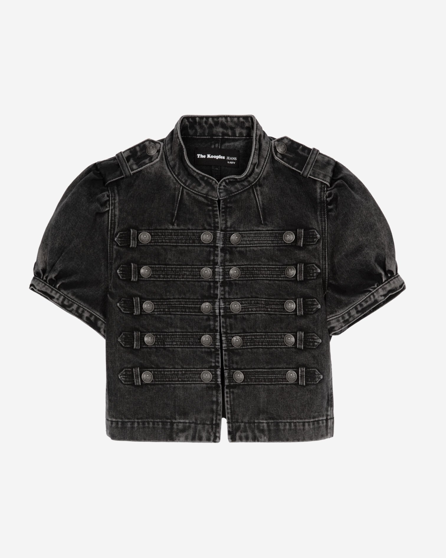 Veste manches courtes officier en denim grise, BLACK WASHED, hi-res image number null
