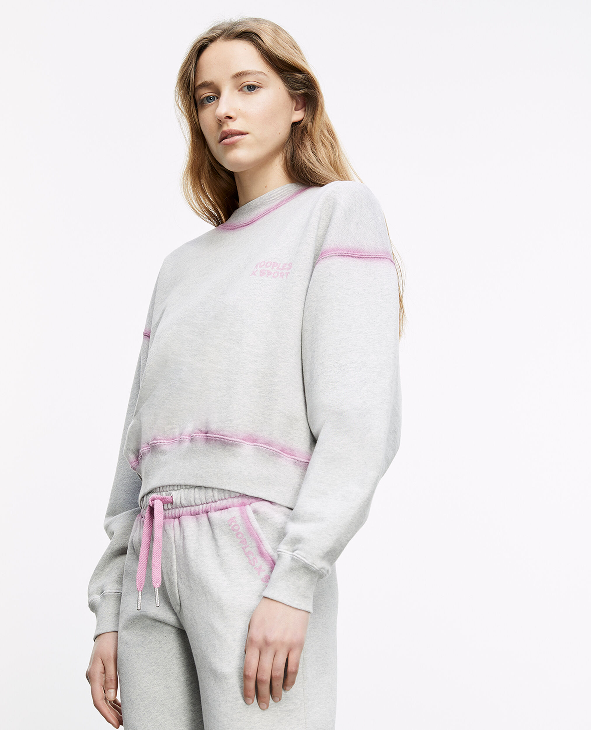 Grey sweatshirt with pink details and fading, LIGHT GREY MELANGE, hi-res image number null