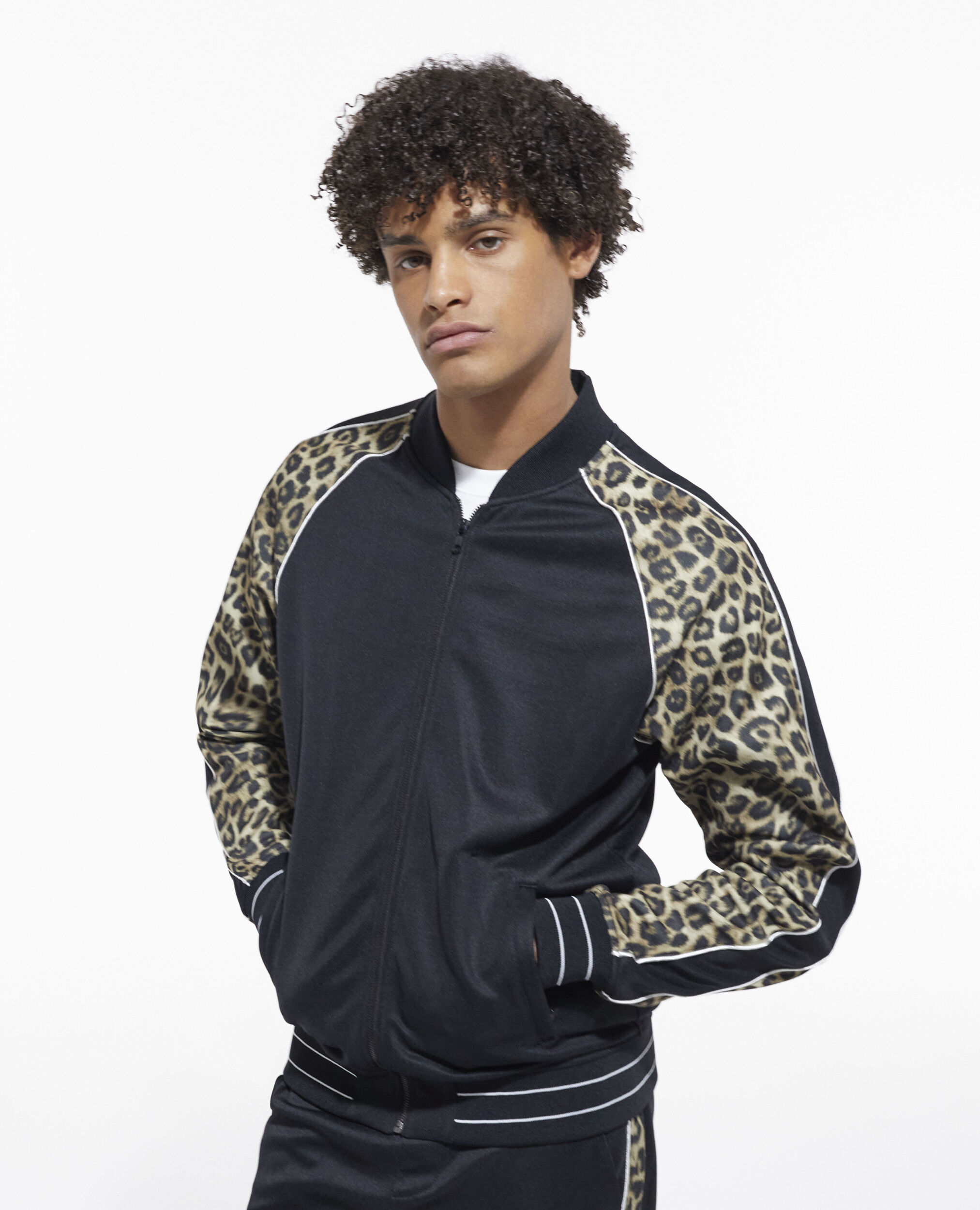 Sweatshirt zippé léopard, BLACK / LEOPARD, hi-res image number null