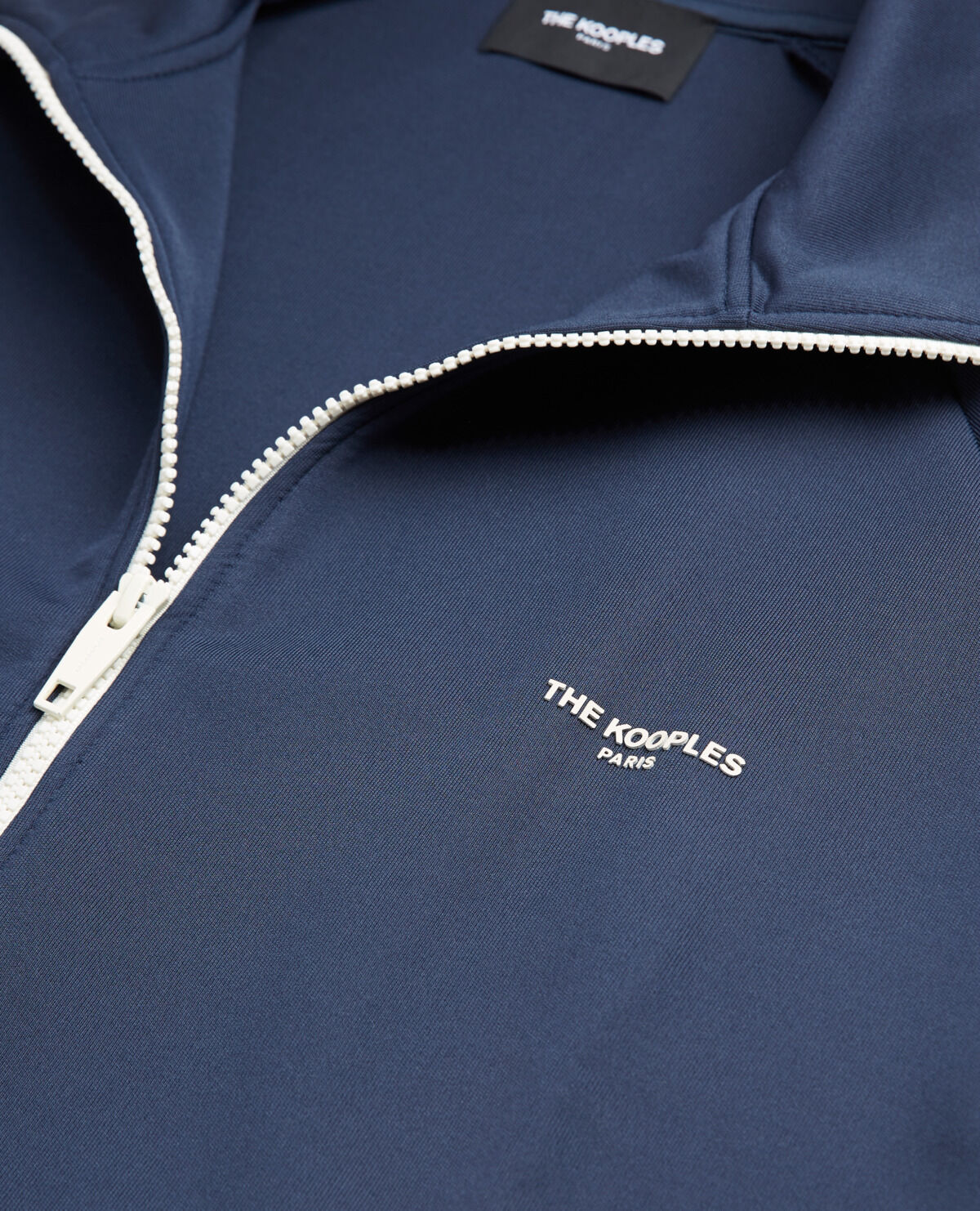 Blue technical fabric sweatshirt with ecru bands The Kooples