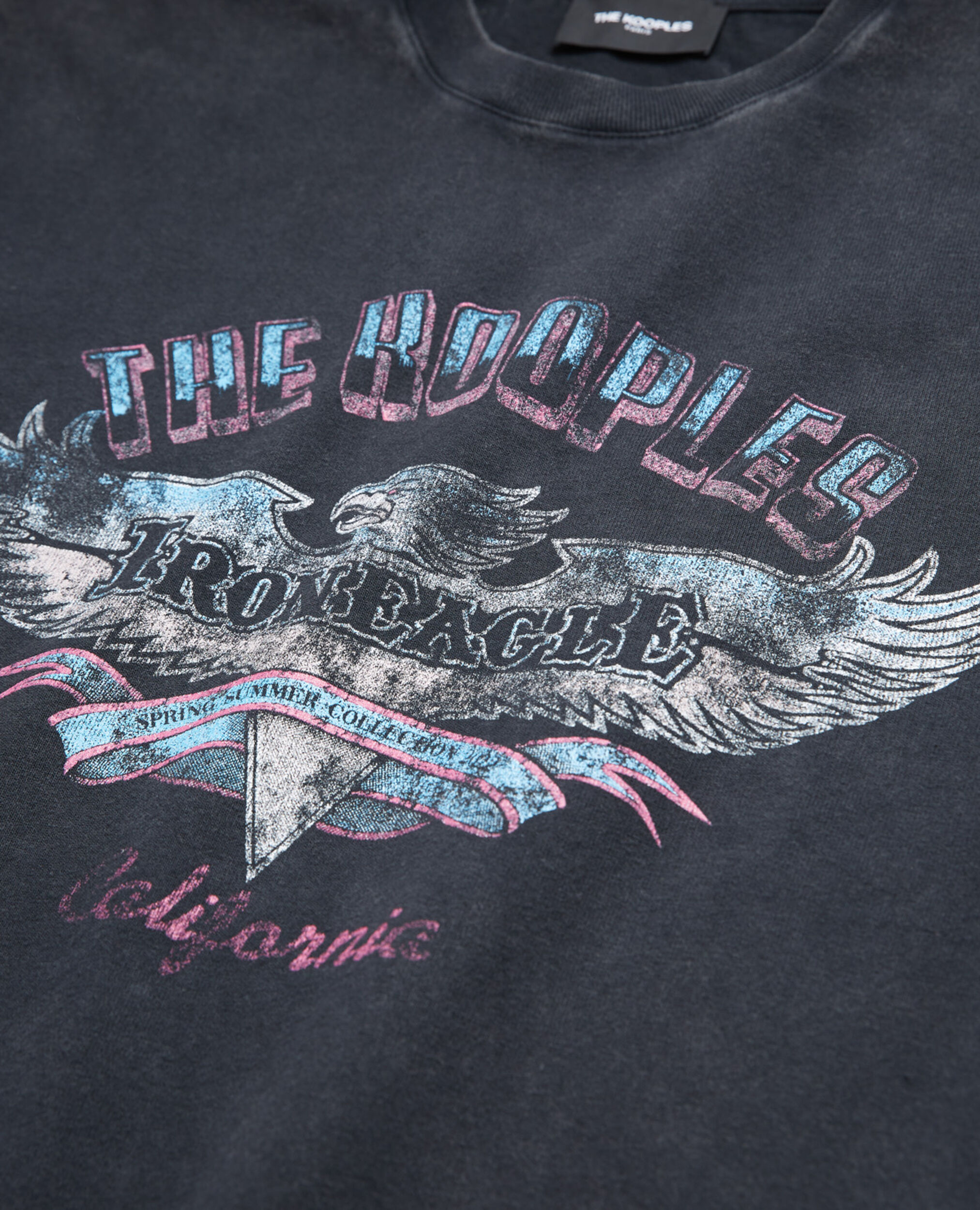 Faded black crew neck T-shirt w/ eagle print, BLACK WASHED, hi-res image number null