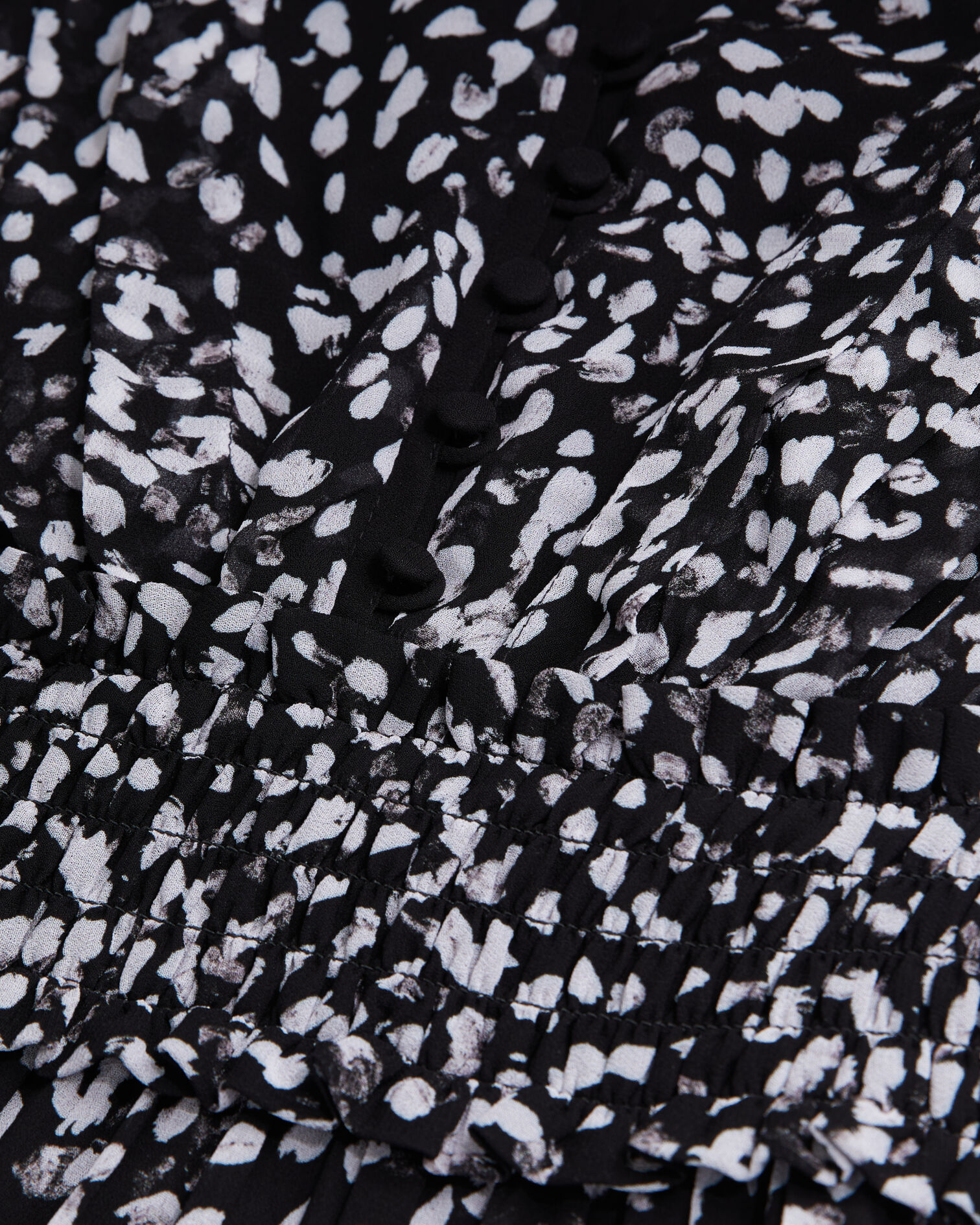 Robe courte imprimée avec smocks, BLACK WHITE, hi-res image number null