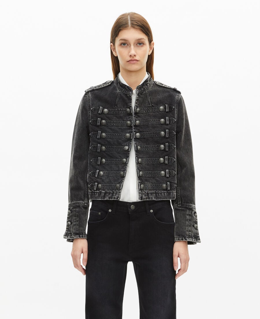 The Kooples DAMEN BLACK WASHED graue jeansjacke im offiziersstil