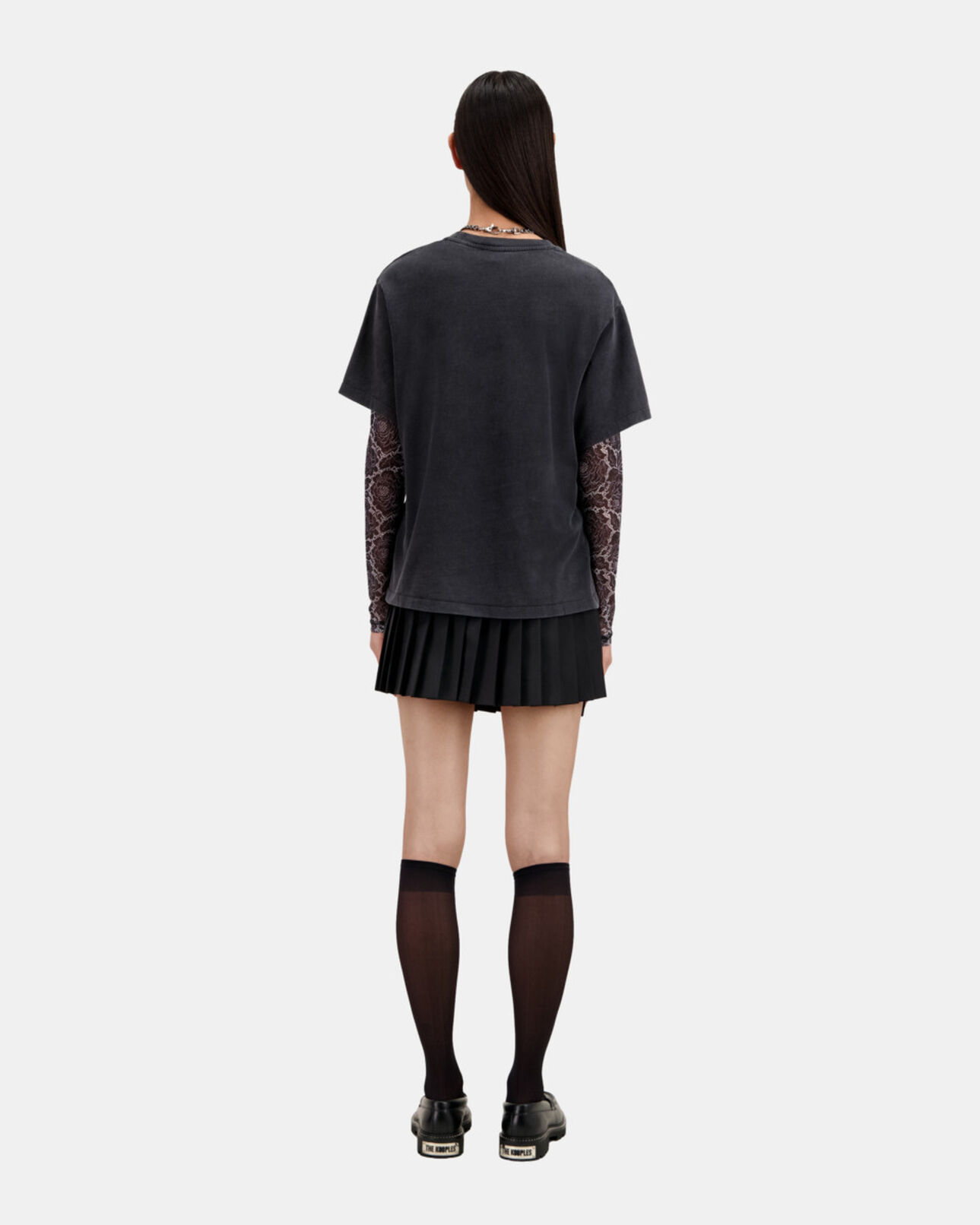 The Kooples DAMEN BLACK WASHED schwarzes t-shirt damen mit barking-dog-siebdruck