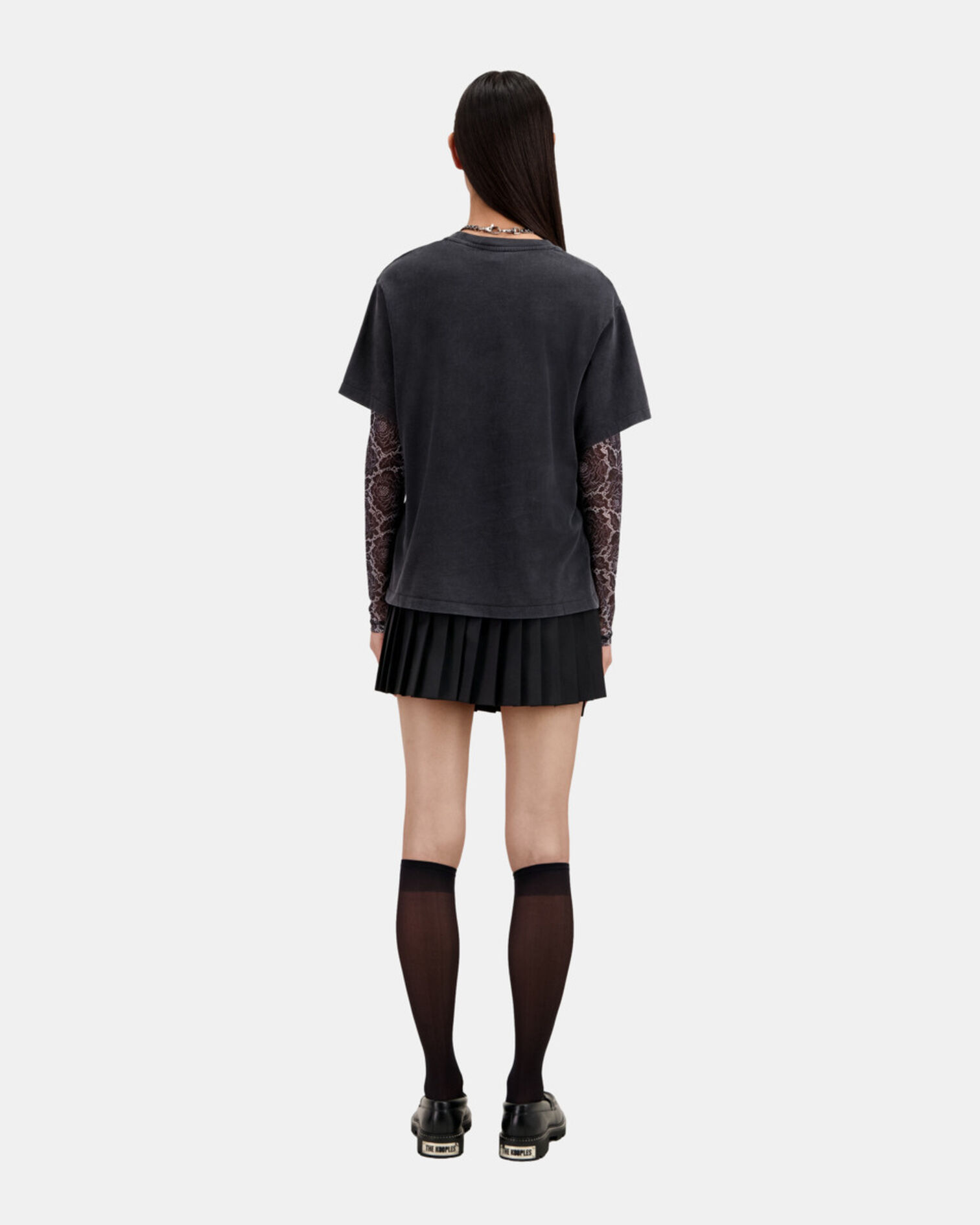 Schwarzes T-Shirt Damen mit Barking-Dog-Siebdruck, BLACK WASHED, hi-res image number null