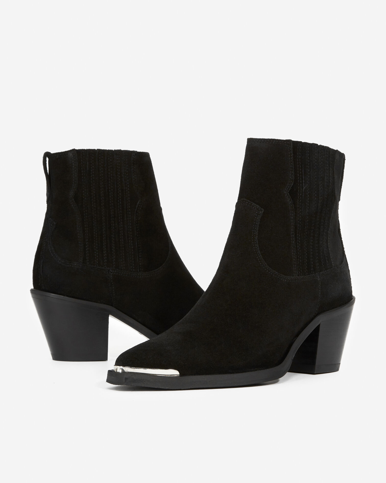 Western-style black suede ankle boots, BLACK, hi-res image number null