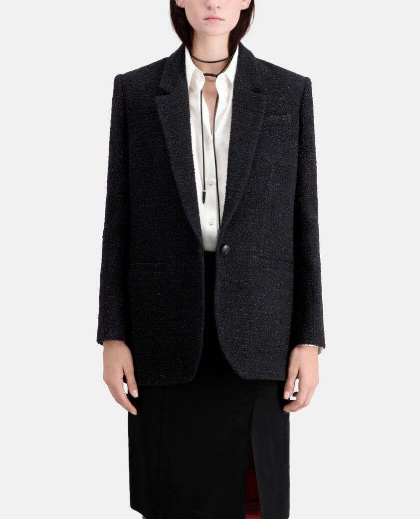 The Kooples WOMEN BLACK black tweed blazer with silver details