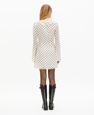 The Kooples F WHITE / BLACK short wrap dress in ecru heart print