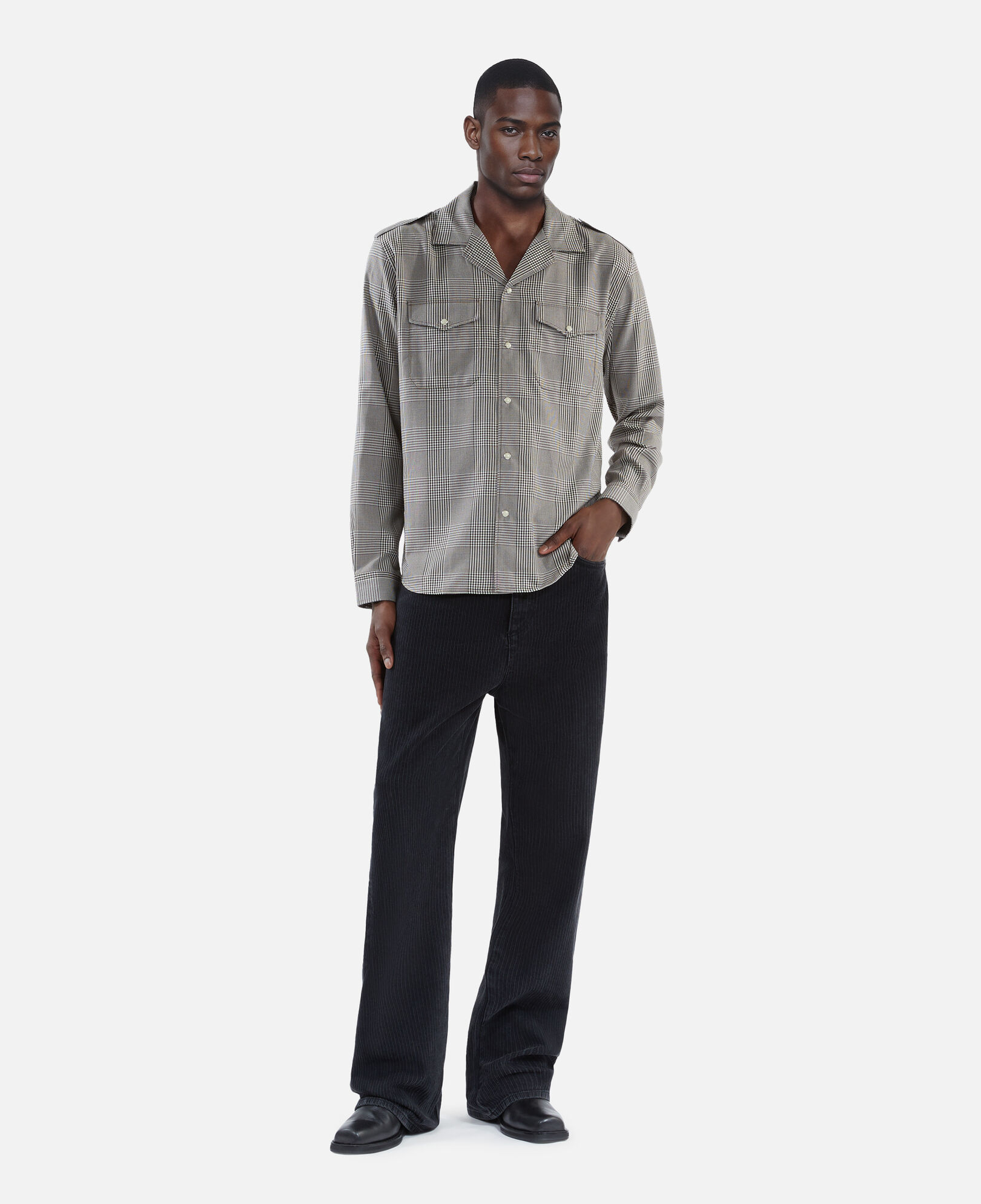 The Kooples HOMBRE BLACK WHITE camisa estampado príncipe gales negra blanca