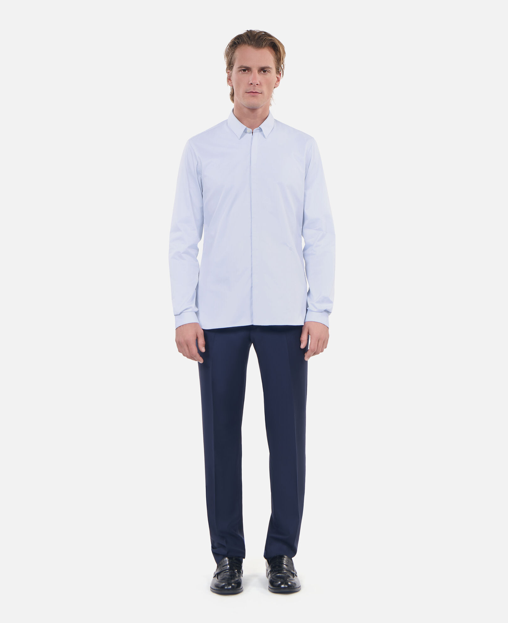 The Kooples MEN LIGHT BLUE sky blue cotton shirt with classic collar
