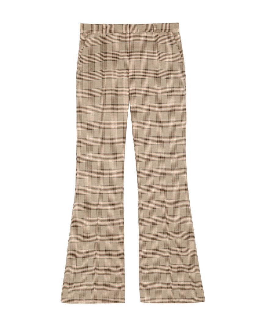 The Kooples WOMEN BEIGE-BROWN prince of wales wool flare pants