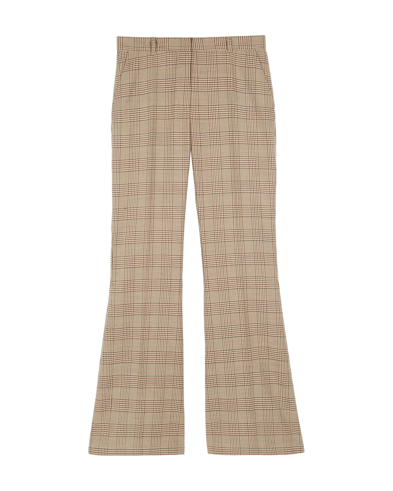 The Kooples FEMME BEIGE-BROWN pantalon flare en laine prince de galles