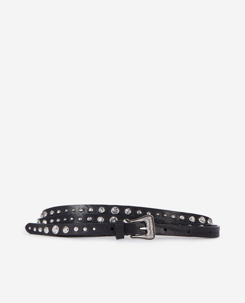 The Kooples WOMEN BLACK thin leather belt with black studs