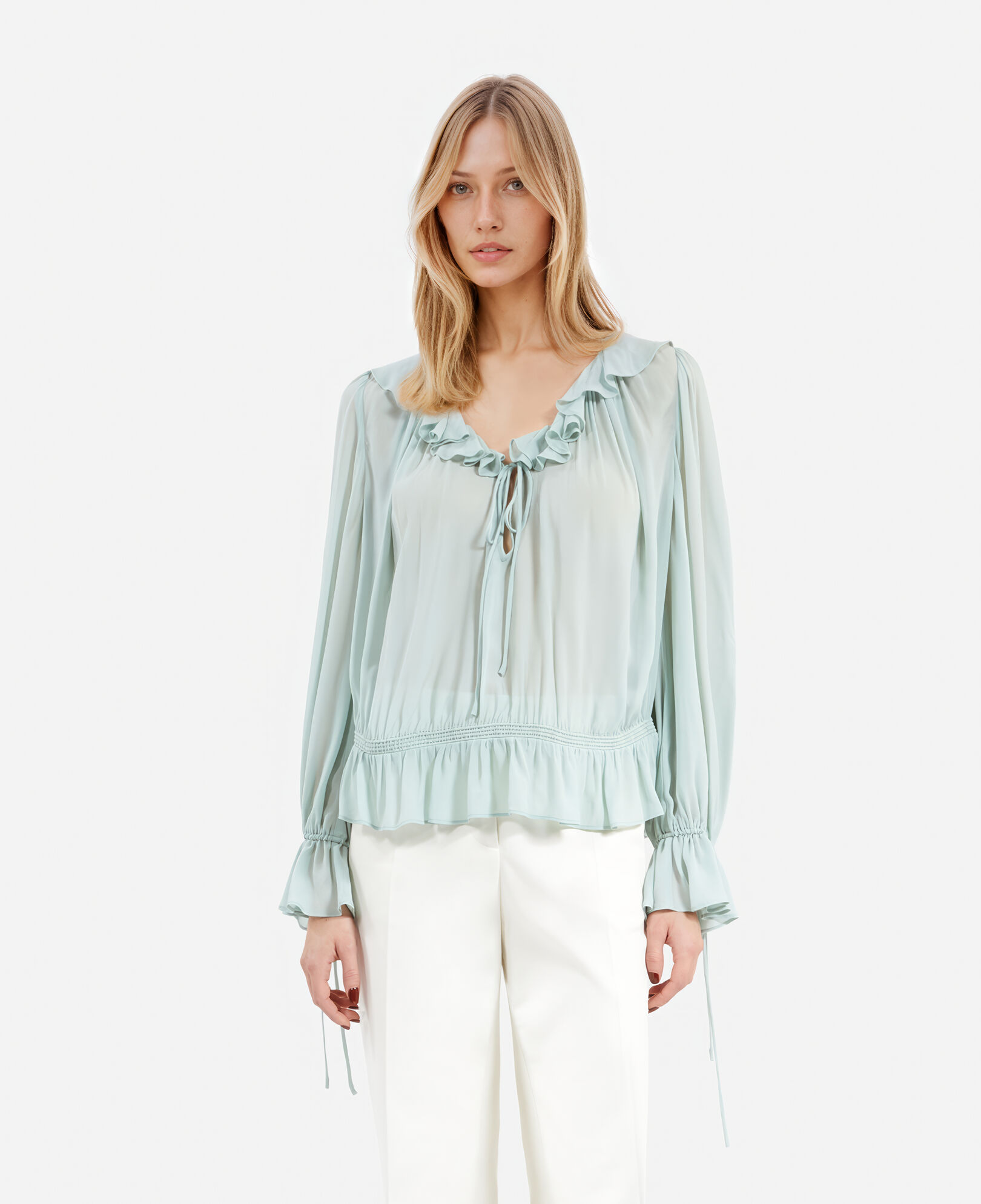 The Kooples WOMEN BLUE/GREEN blue ruffled top
