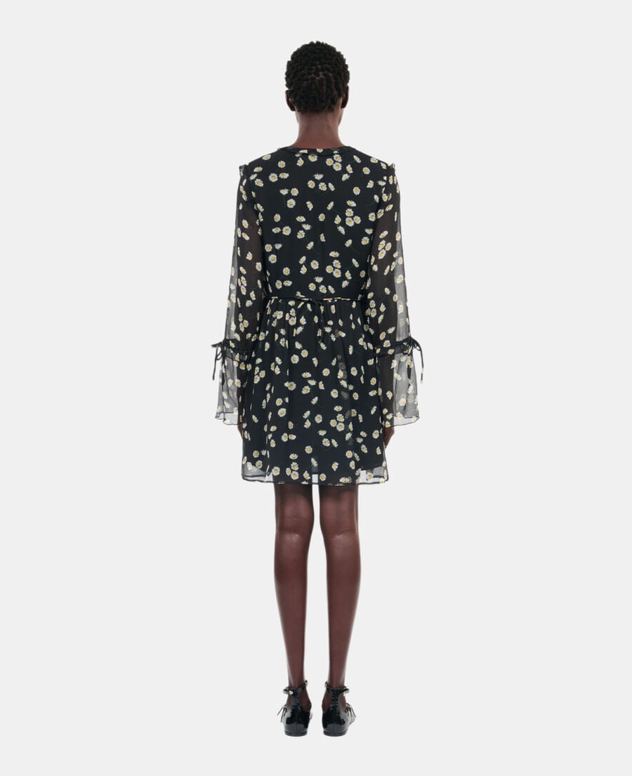 The Kooples WOMEN BLACK WHITE floral printed silk short dress