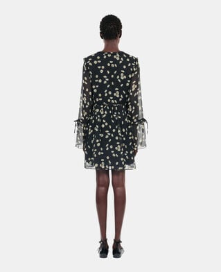 The Kooples WOMEN BLACK WHITE floral printed silk short dress