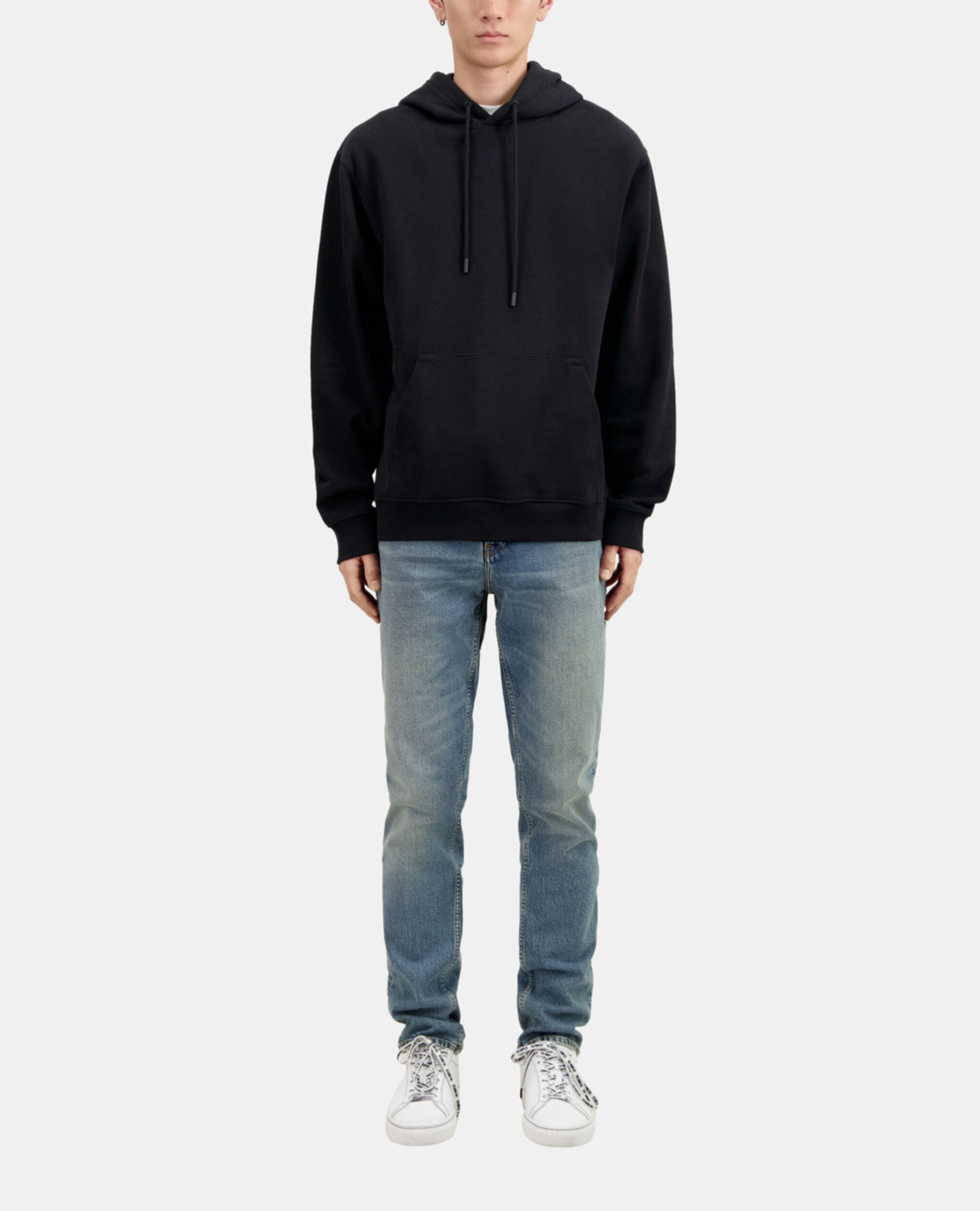 Sweatshirt à capuche avec sérigraphie noir, BLACK, hi-res image number null