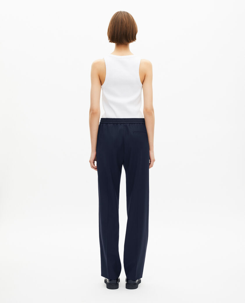 The Kooples FEMME DARK NAVY pantalon droit en laine bleu foncé