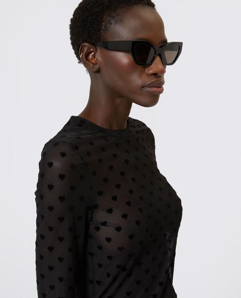 The Kooples WOMEN BLACK black hearts flocked mesh long-sleeve t-shirt