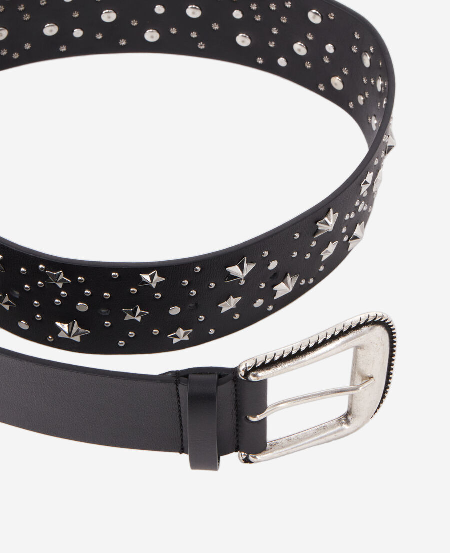 wide black leather belt with stars