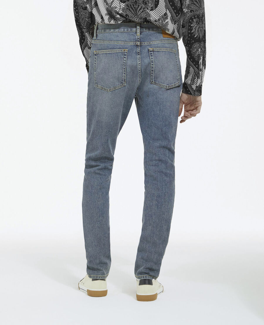 blue faded slim-fit jeans