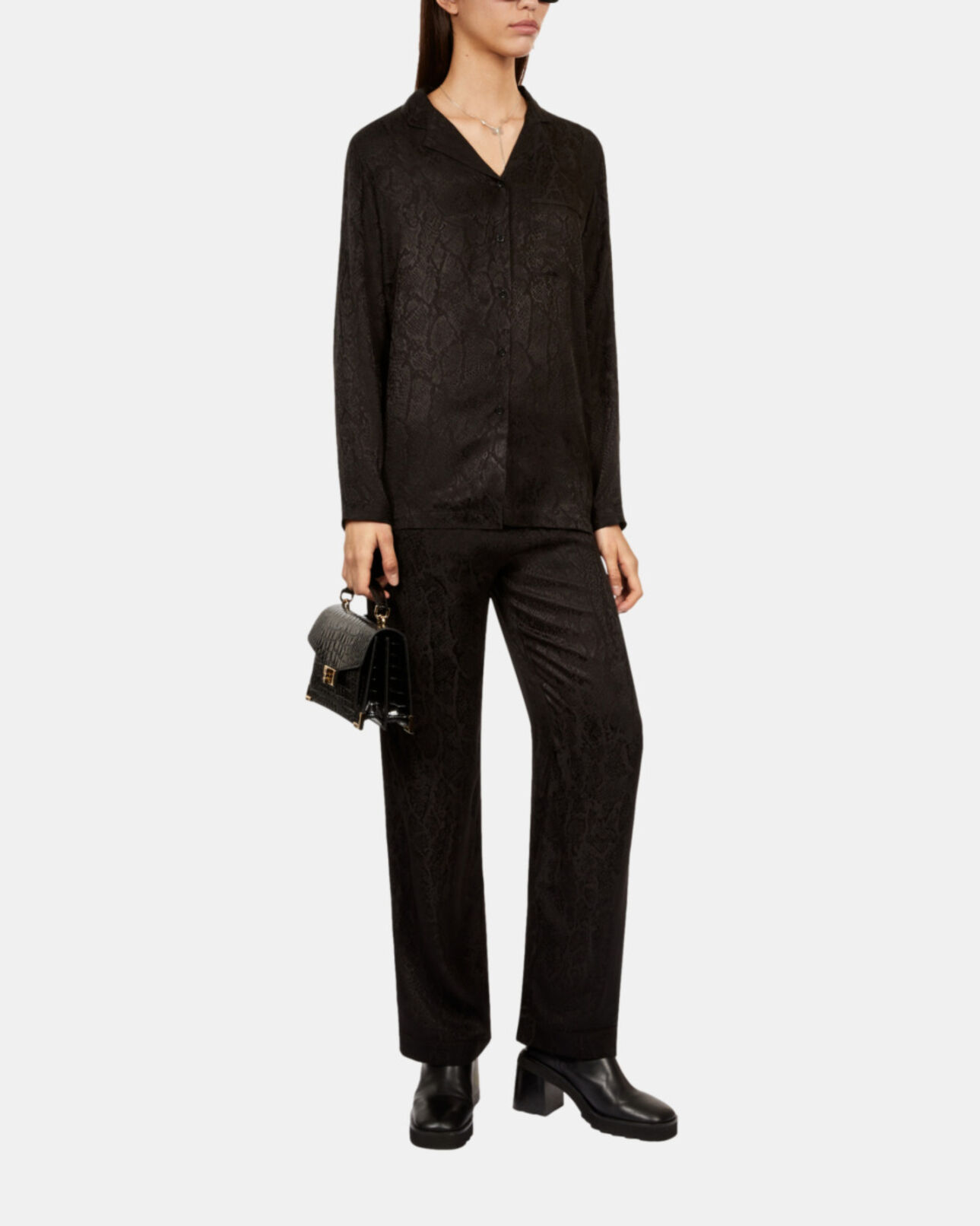 The Kooples FEMME BLACK sac emily small en cuir noir effet crocodile
