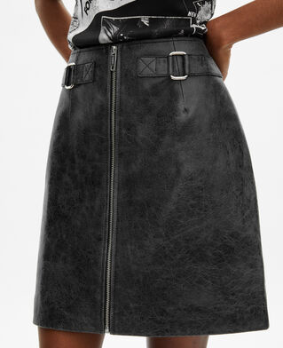The Kooples WOMEN BLACK STONE black leather zipped short skirt