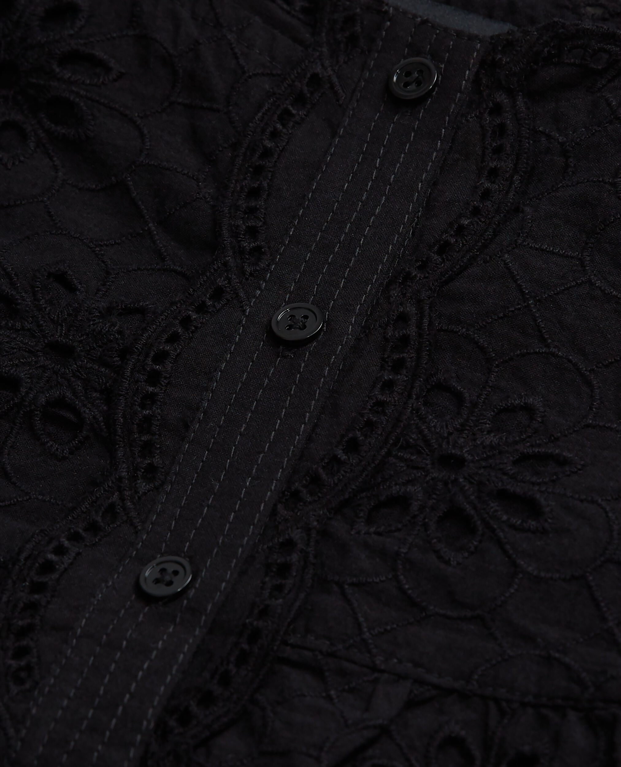 Short black top with Broderie Anglaise, BLACK, hi-res image number null