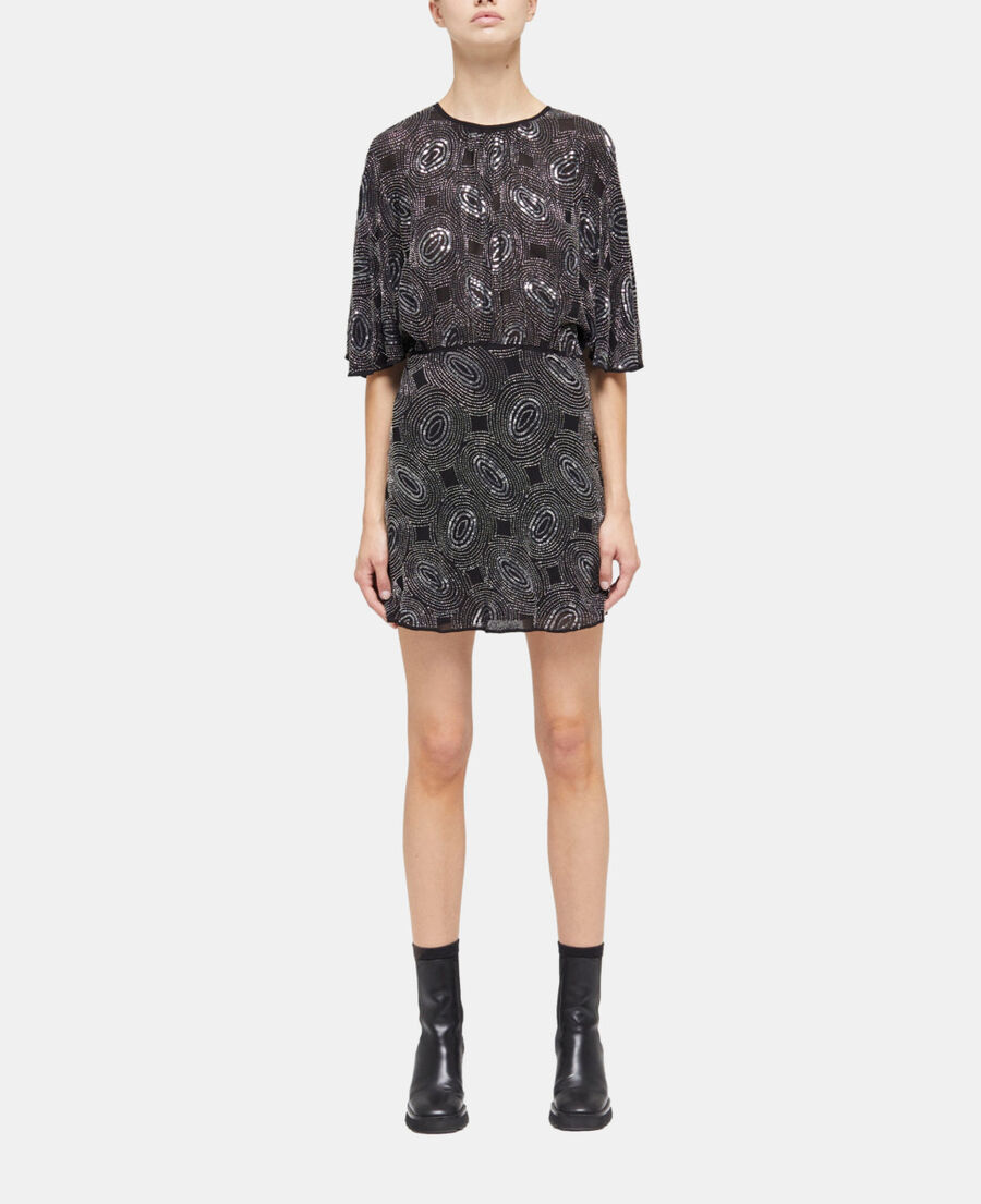 The Kooples FEMME BLACK robe courte noire à perles argentées