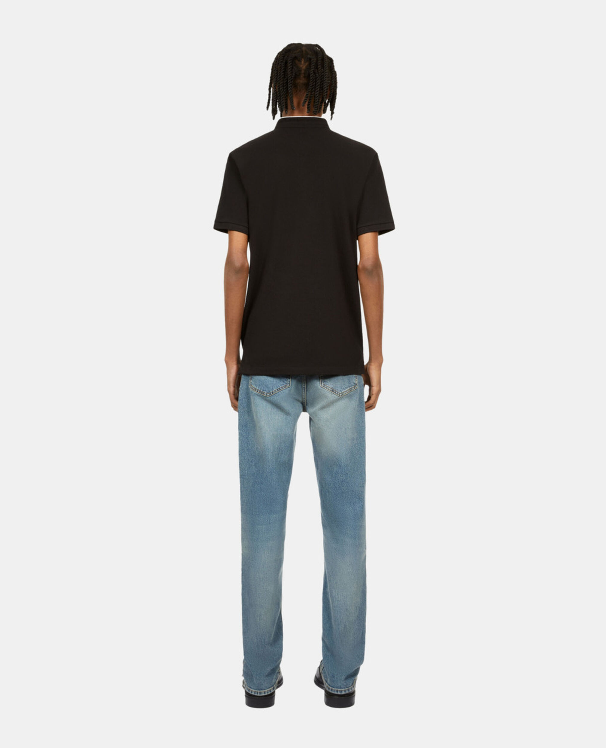 Black pique cotton polo t-shirt, BLACK / WHITE, hi-res image number null