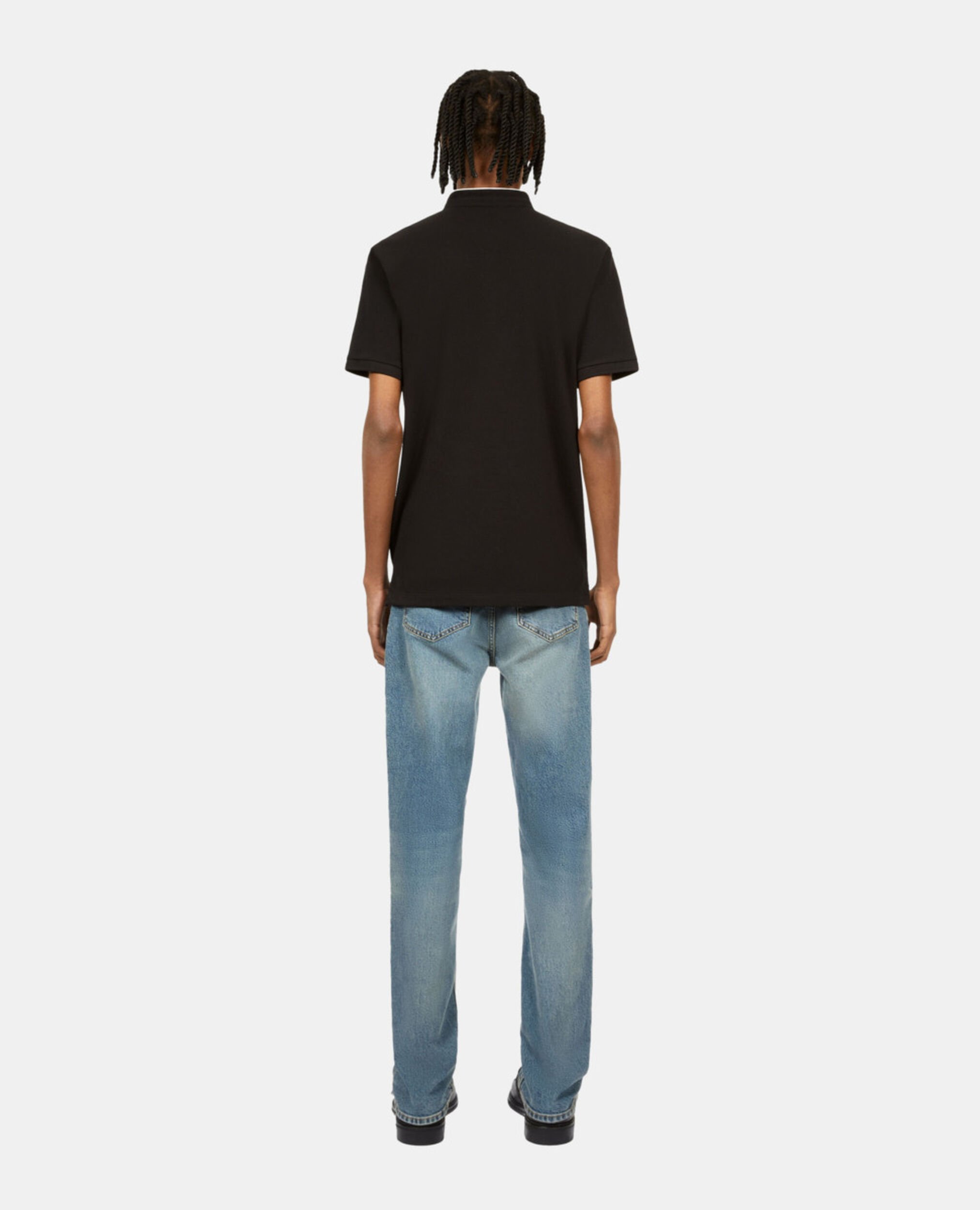 Black pique cotton polo t-shirt, BLACK / WHITE, hi-res image number null