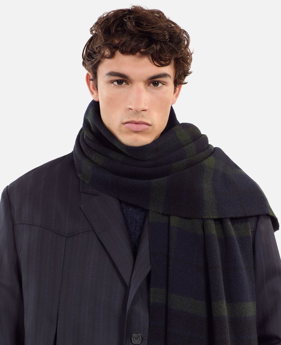 The Kooples M GREEN NAVY checked wool scarf
