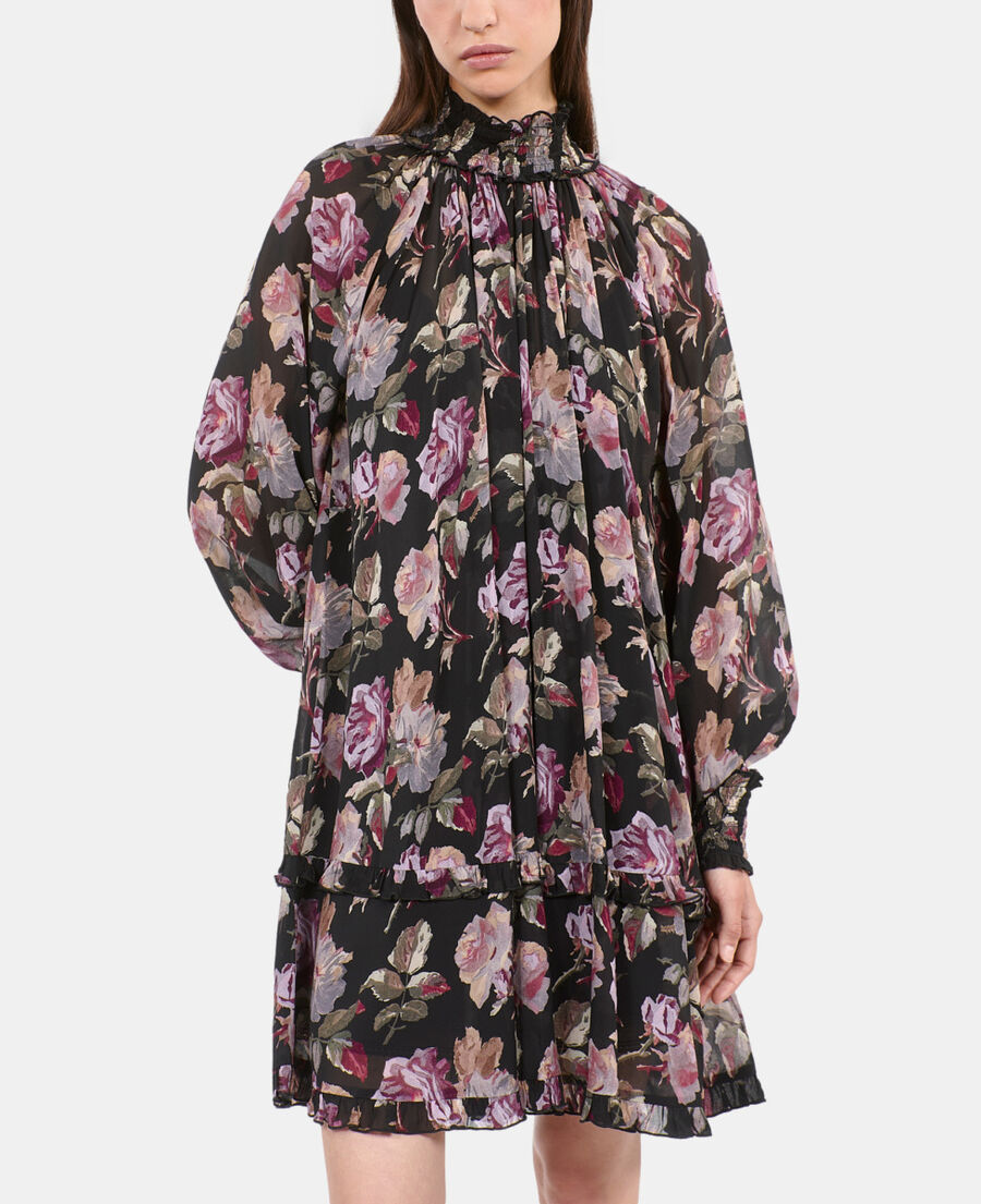 The Kooples DAMEN BLACK / PURPLE kurzes kleid mit blumenprint