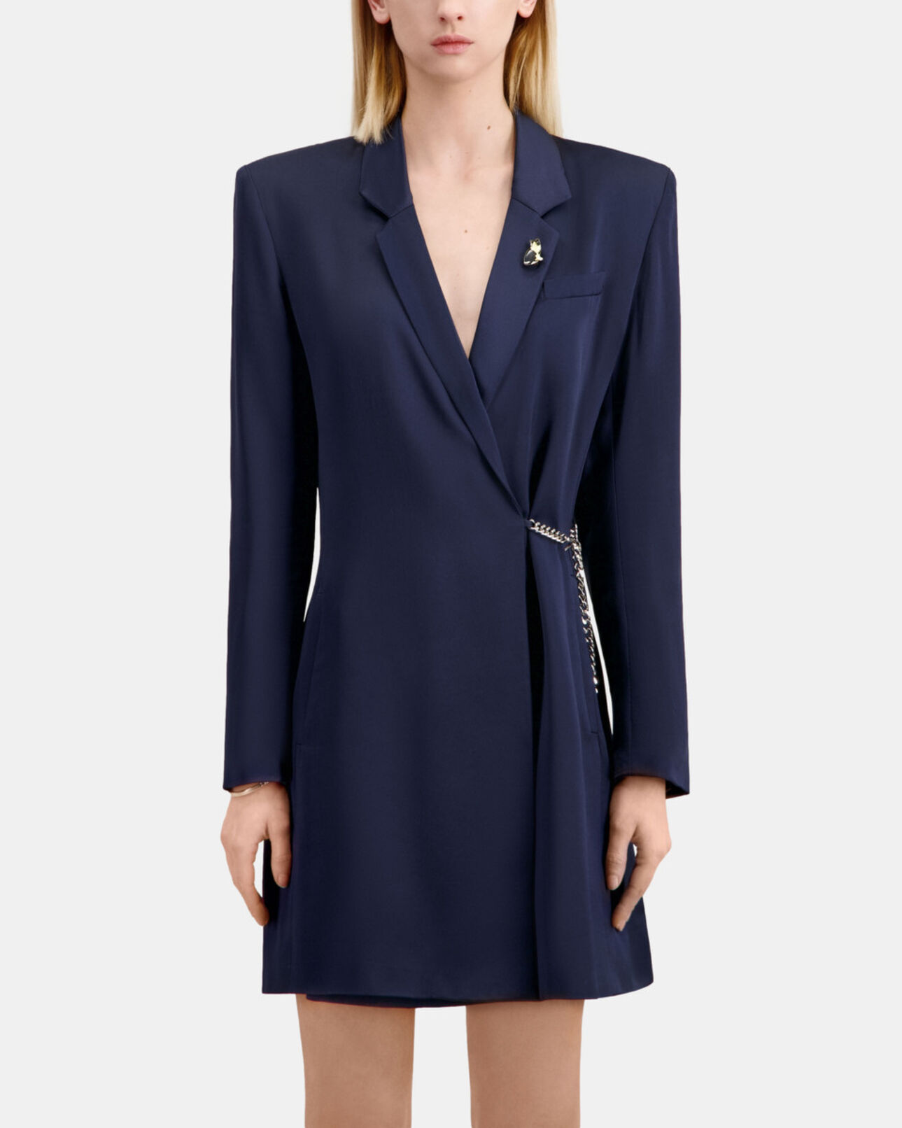 The Kooples WOMEN NAVY short navy blue dress with chain