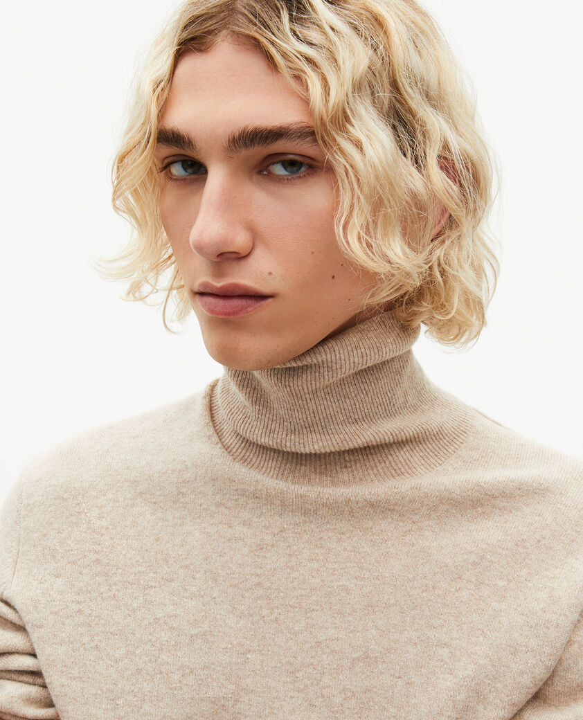 The Kooples HOMME BEIGE MELANGE pull col roul&eacute; en cachemire beige