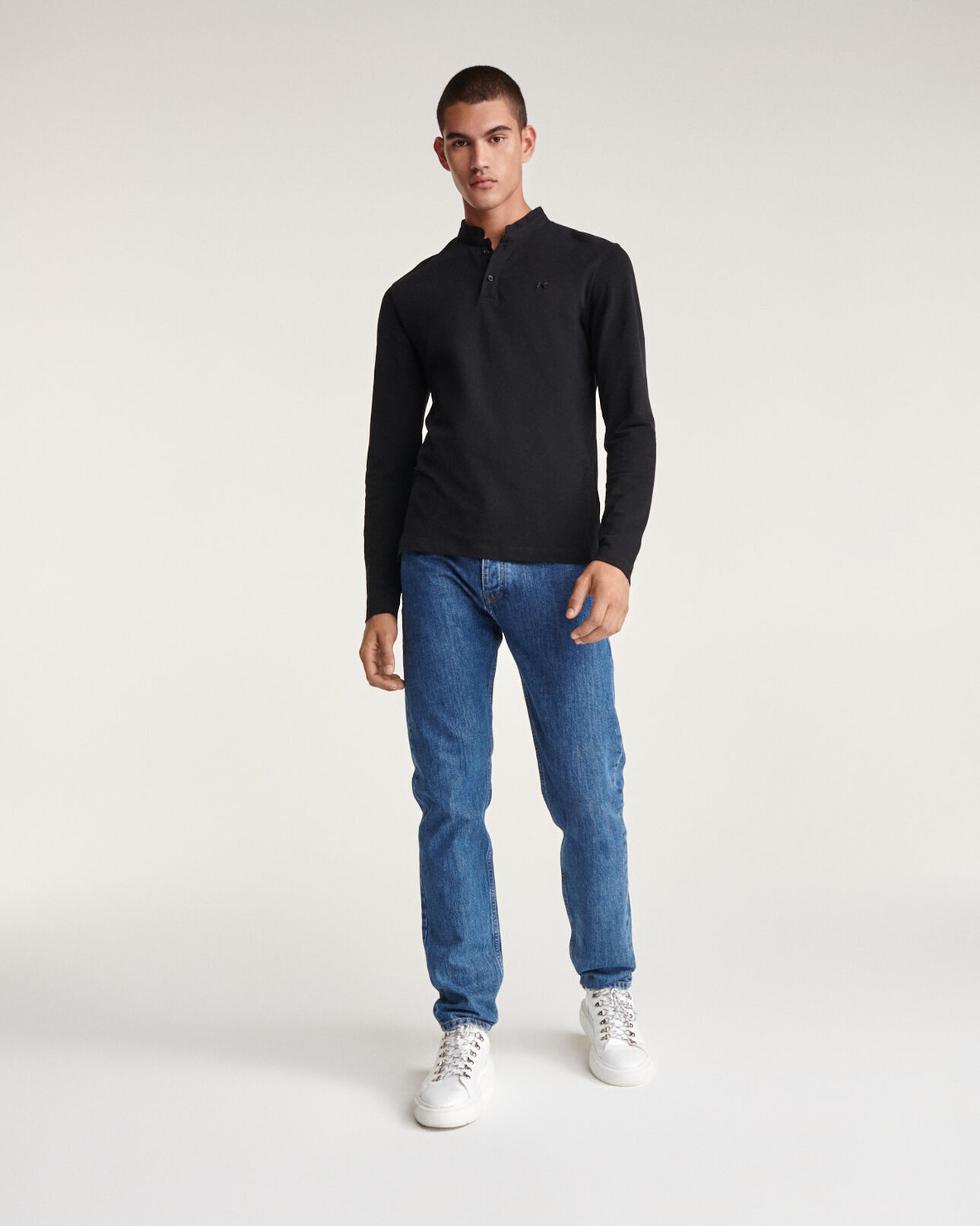 The Kooples MEN BLACK black polo officer collar rubber monogram