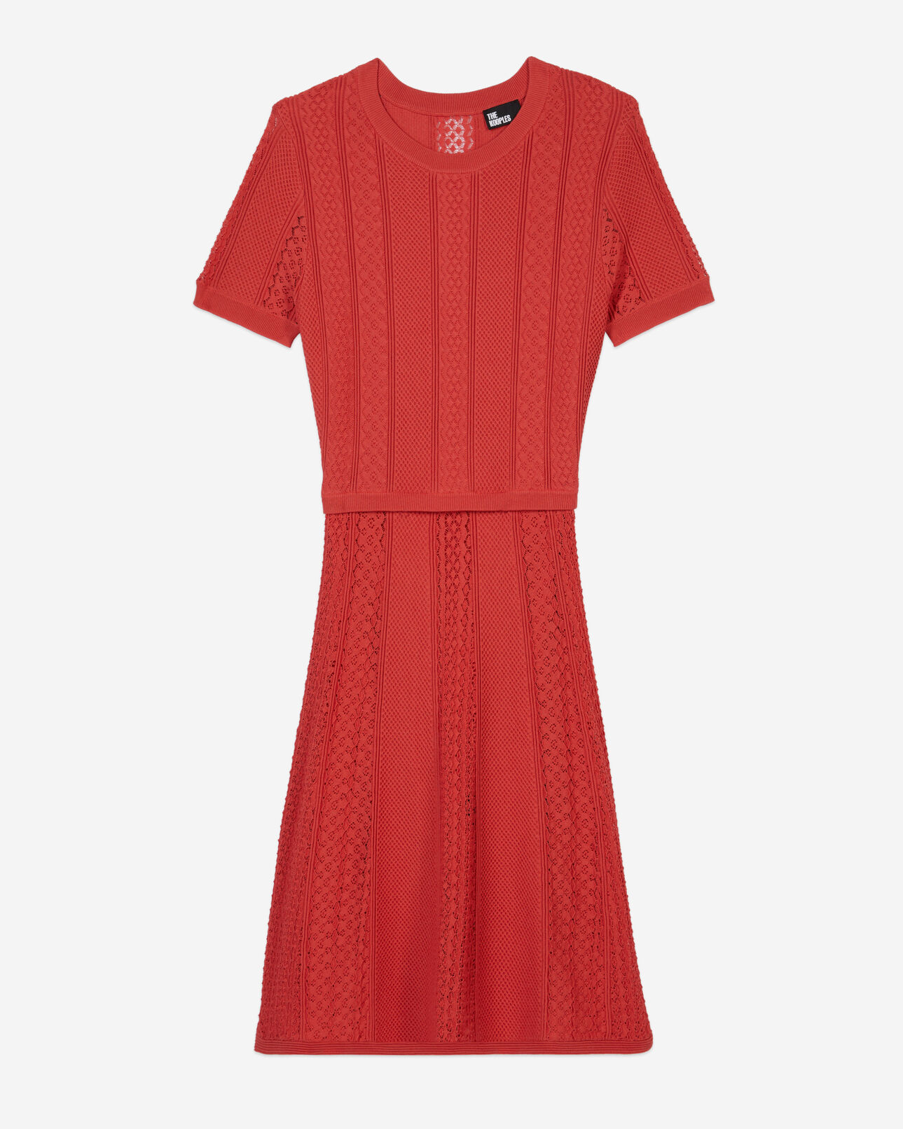 The Kooples WOMEN RED BRIQUE short red openwork knit dress