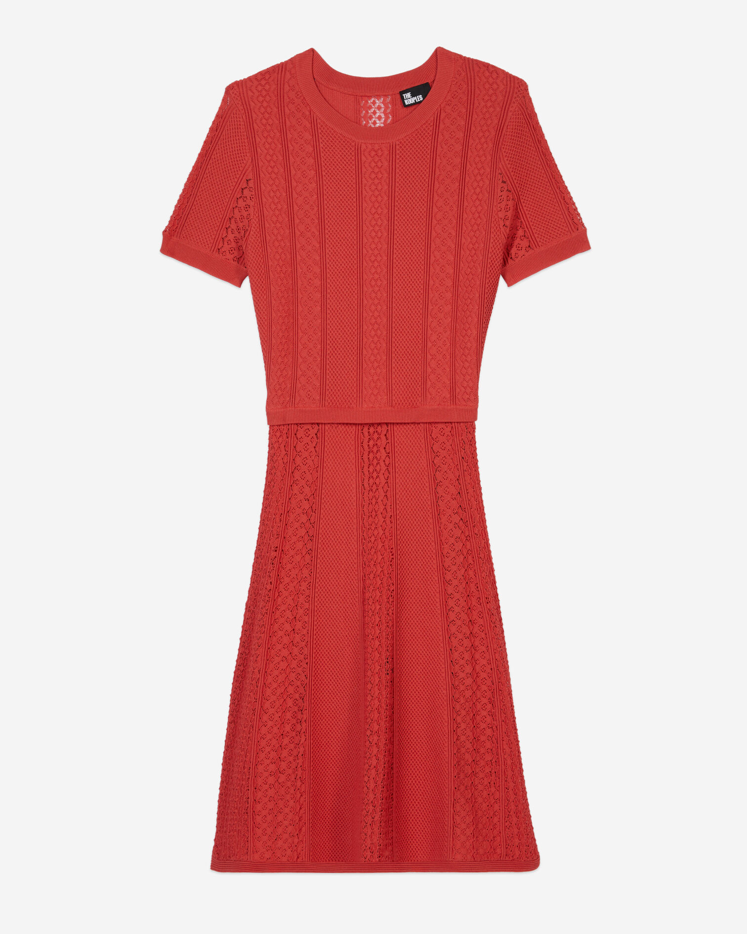 Short red openwork knit dress, RED BRIQUE, hi-res image number null