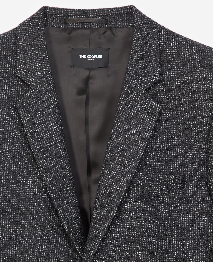 formal black jacket in wool w/elbow patches