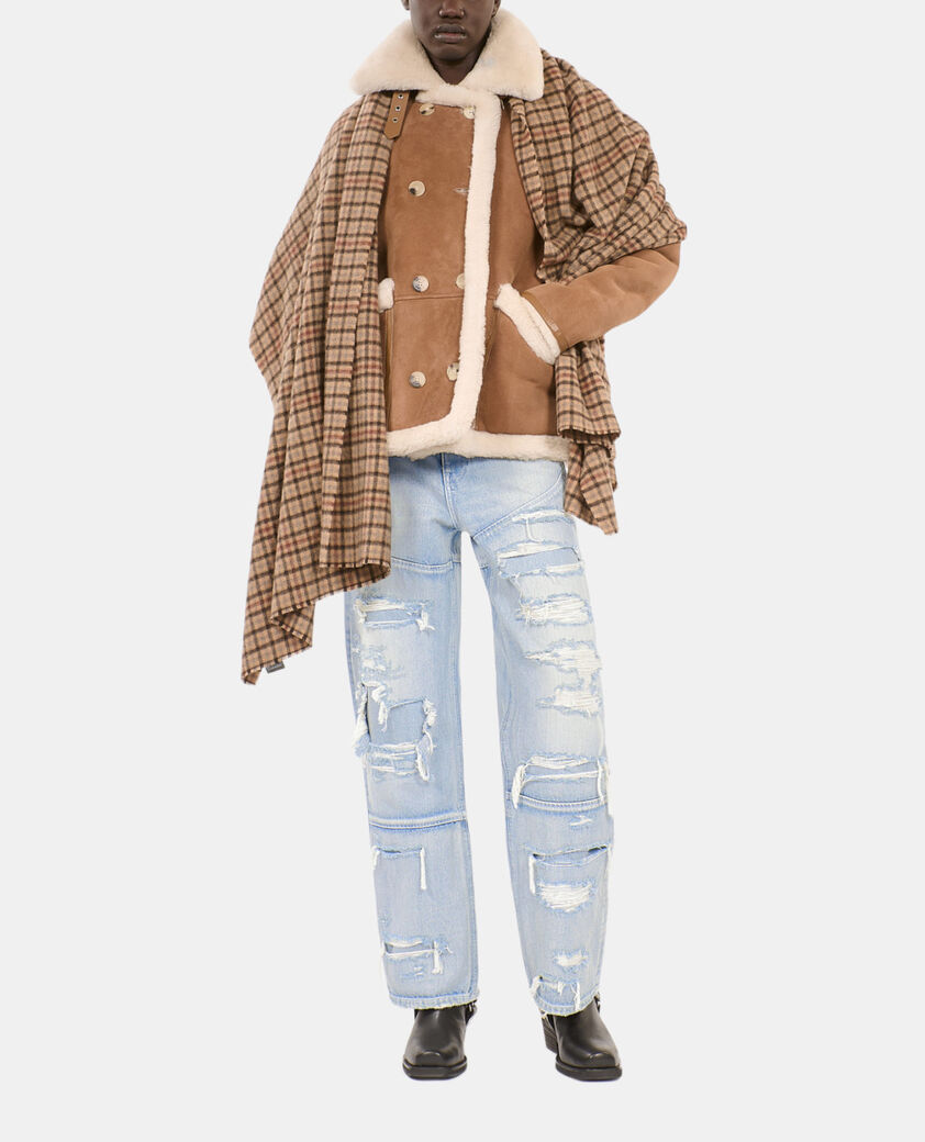 The Kooples WOMEN BROWN-BEIGE short brown shearling coat