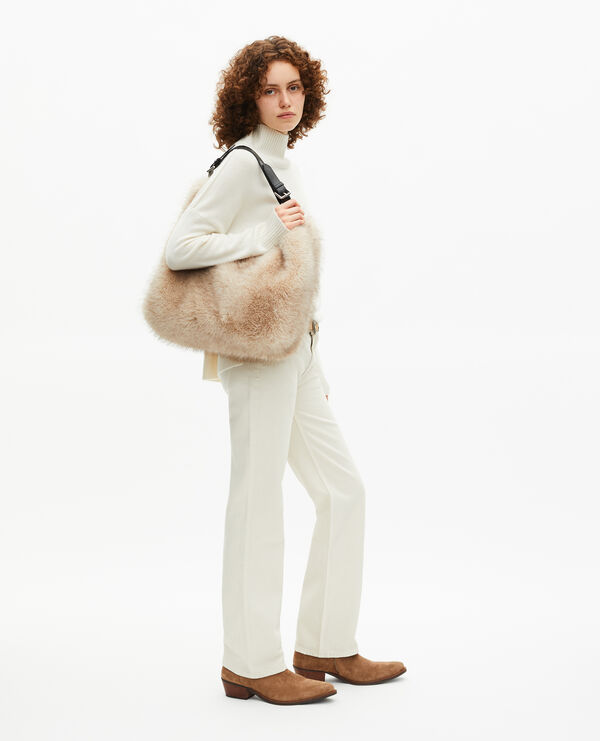 The Kooples FEMME BEIGE ECRU sac effet fourrure beige